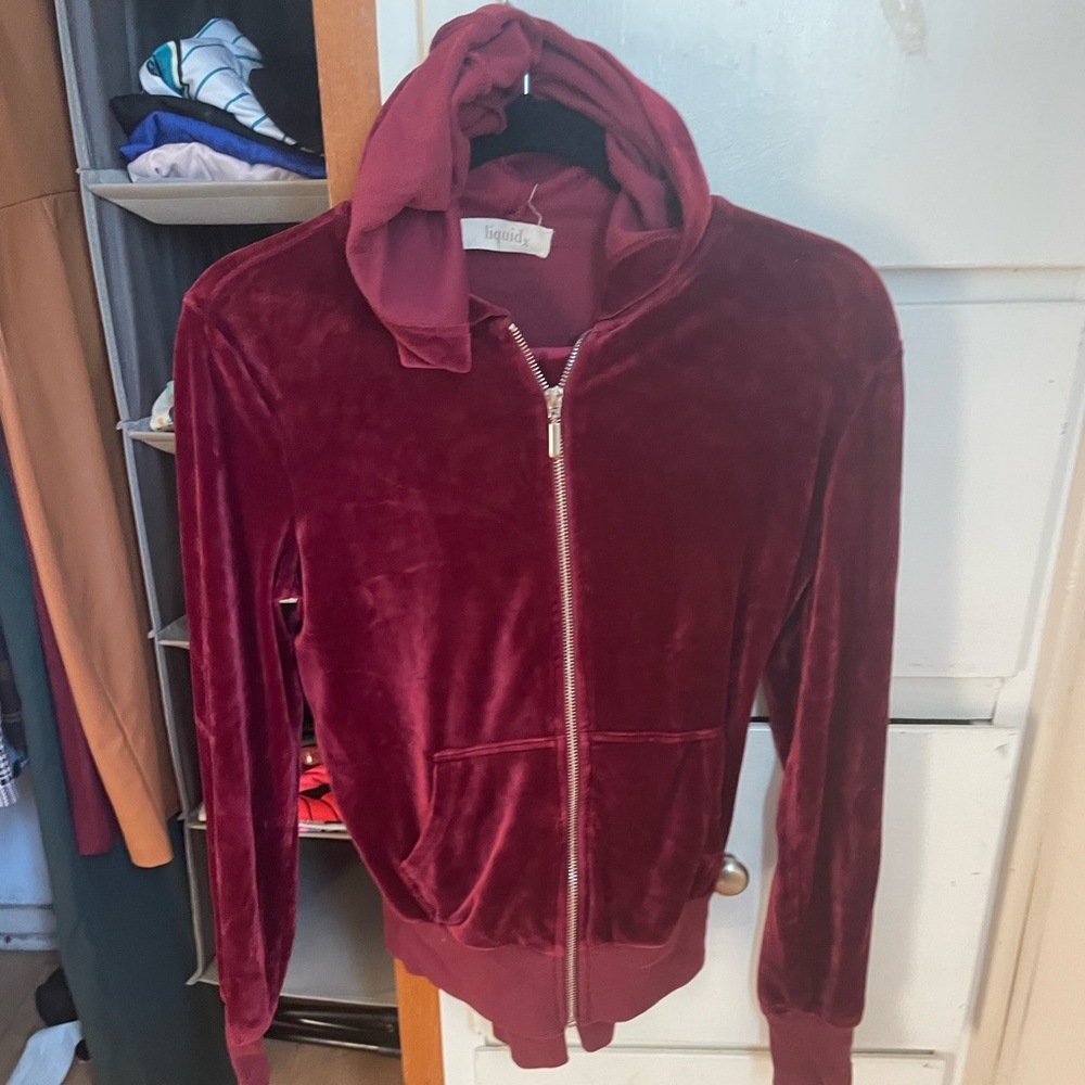 Burgundy Velvet Women's Hoodie Sweater+Joggers